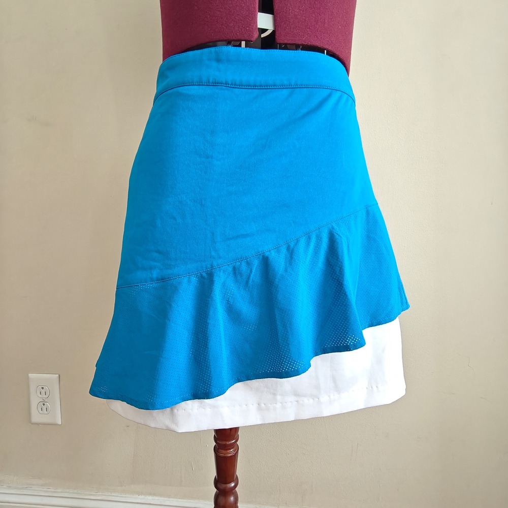 Lady Hagen Womens Gold Skort Skirt Blue White Ruffle Size 14 Side Zip Athletic